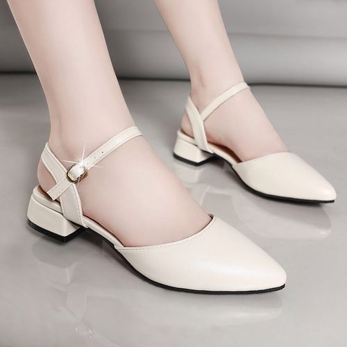 包头凉鞋女2022年新款夏季仙女风百搭低粗跟后空一字带尖头平底鞋