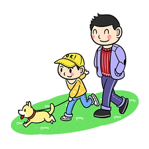 卡通父子春游散步png透明底