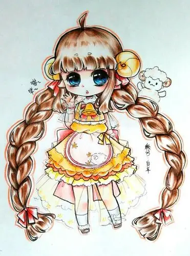 手绘 彩铅 q版 女孩 白羊座