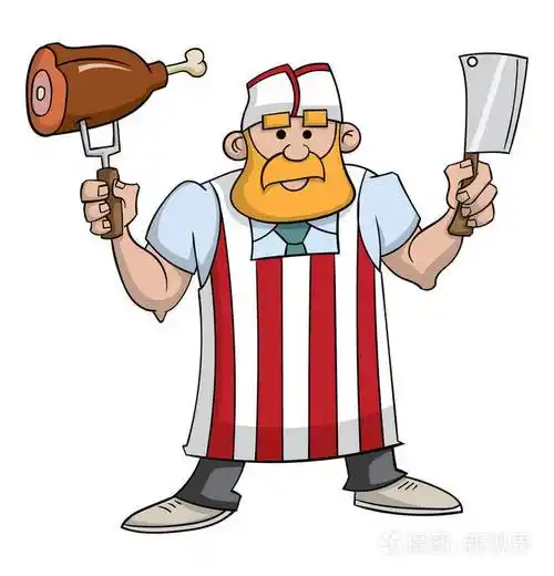 卡通风格屠夫图标上的白色矢量插图