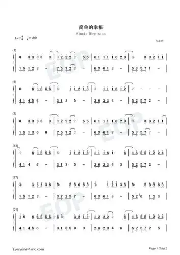 简单的幸福-c调简单版双手简谱预览1-钢琴谱文件(五线谱,双手简谱