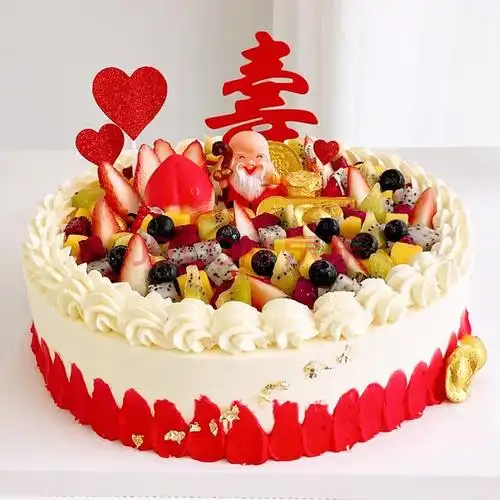 乐食锦网红祝寿老人过寿生日蛋糕水果抖音创意定制广州东莞全国同城