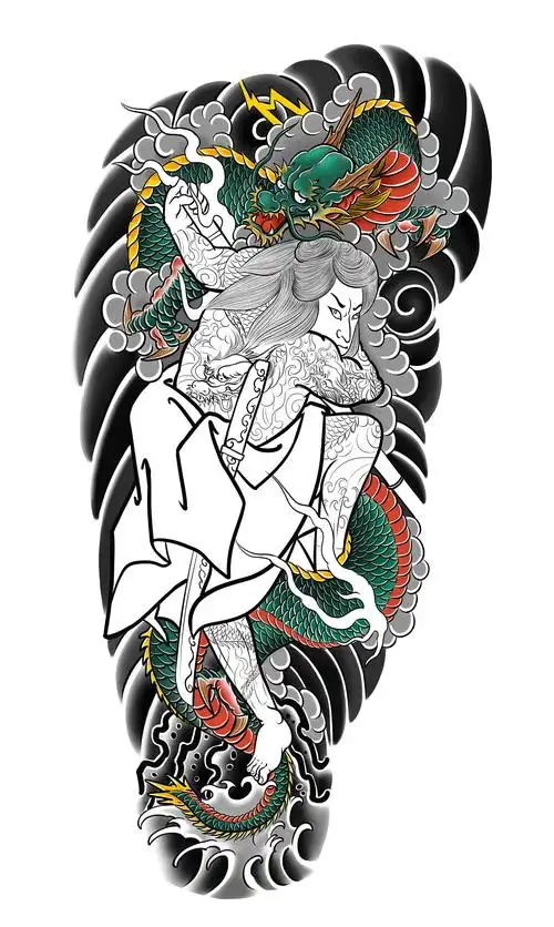 日式花腿纹身手稿|插画|艺术插画|燃烧的小铅笔 - 原创作品 - 站酷