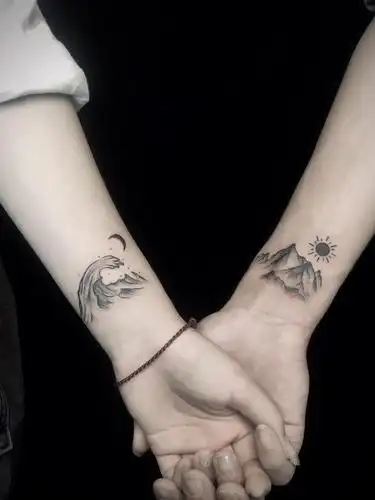 情侣山海_纹身图案手稿图片_玥彤学姐mmm的纹身作品集