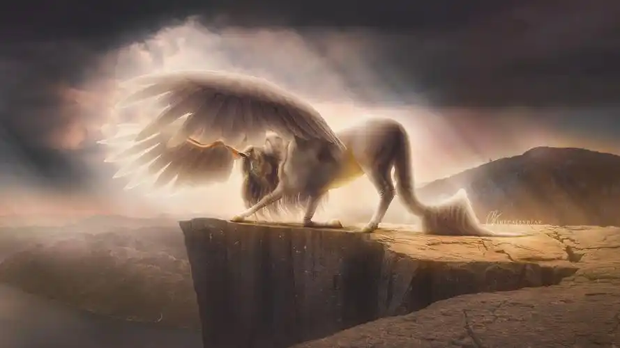 飞马独角兽雾山艺术图片4k