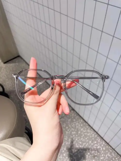 显脸小预警60性冷淡风半透明灰色近视眼镜