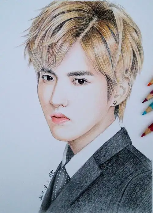 吴亦凡 彩色铅笔画 吼也手绘