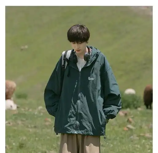 sxoh墨绿色古着vintage外套男机能风日系户外登山服工装夹克潮 藏青色