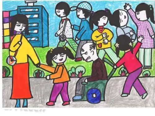 幼儿帮助老人简笔画