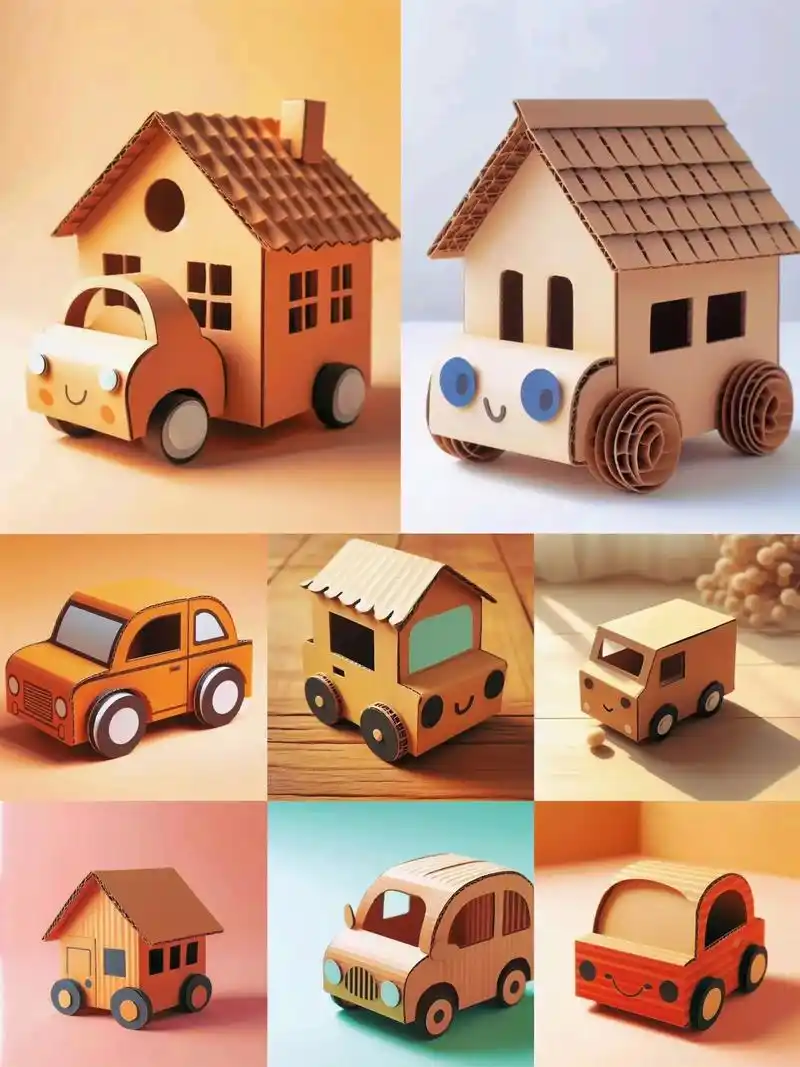 迷你版的瓦楞纸汽车来啦09.废纸箱改造,幼儿园/小学环保创意 - 抖音