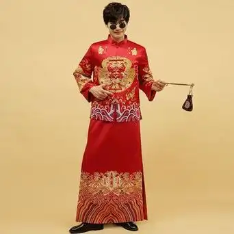 新款秀禾服男装结婚敬酒服新郎礼服中式加大码刺绣龙凤褂红色喜服