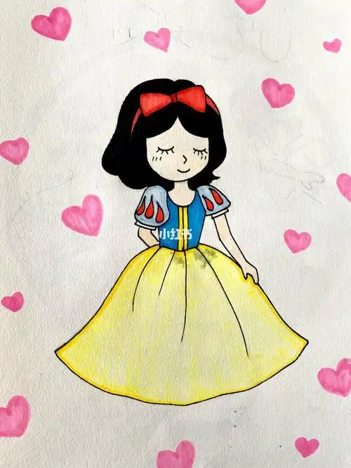 儿童画卡通画白雪公主简笔画彩色简笔画白雪公主儿童画画个简笔画