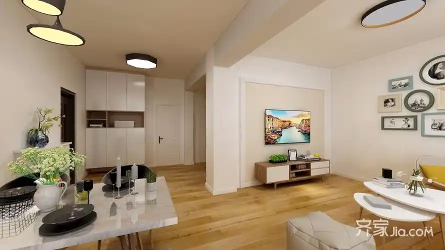 7万78平米简约二居室装修效果图,现代风格两室一厅装修案例效果图