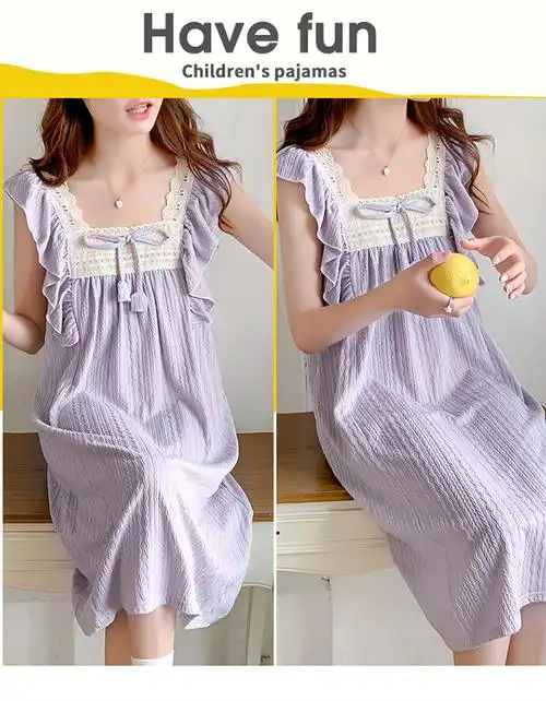 提花棉6535睡裙女夏季吊带花边薄款套头中长公主风网红2024睡衣裙