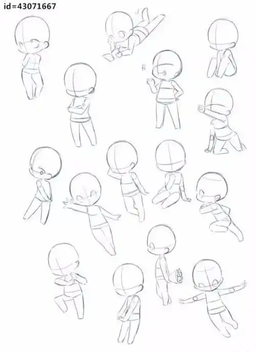 q版绘画素材一组超全超细致的q版人物动作pose简笔画