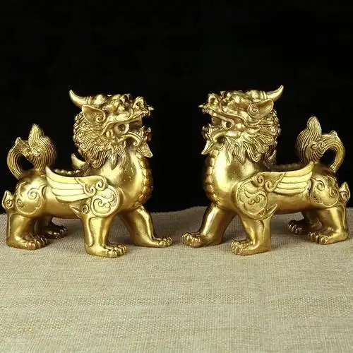 包邮铜貔貅摆件一对黄铜客厅皮丘办公室装饰品中式