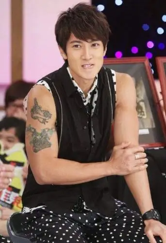 吴尊纹身图案明星手臂上黑灰色的纹身图片