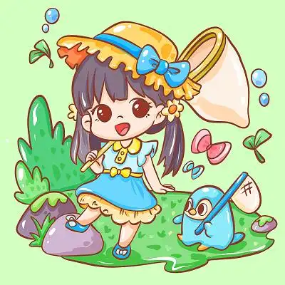 夏天郊外二次元卡通人物元素插画