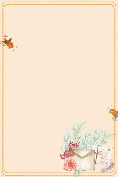 简约 文艺风 信封 花 鸟 虚线边框 背景图 清新 淡雅