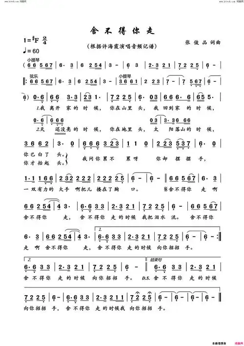 舍不得你走简谱