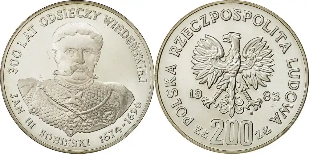 200 zlotych 1983 mw poland coin, warsaw, silver