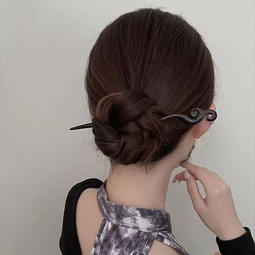 简约复古筷子发簪女高级感现代盘发一字簪檀木古风挽发钗子头饰品