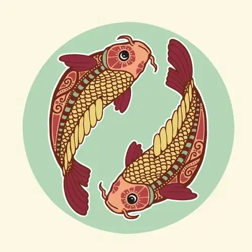 印花矢量图 十二星座 双鱼座 色彩 橘黄色 免费素材