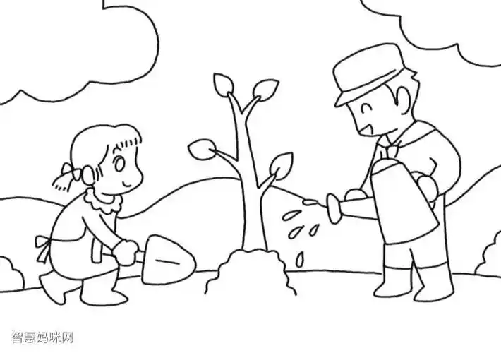 植树快乐简笔画步骤