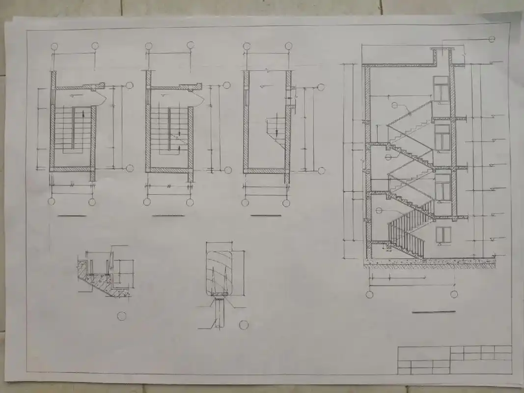 建筑手绘平立剖楼梯详图