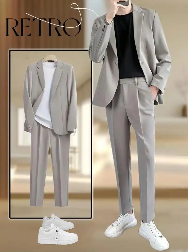 哥哥们!推荐这套休闲男痞帅青年韩版商务西装套装真的是太好看啦!