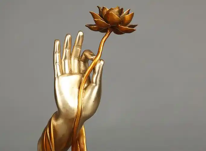 唐迹全铜执莲摆件素手持莲观音佛手莲花工艺品创意家居禅意摆设单手执