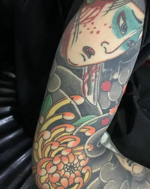 日式花臂纹身图片_手臂老传统纹身图案