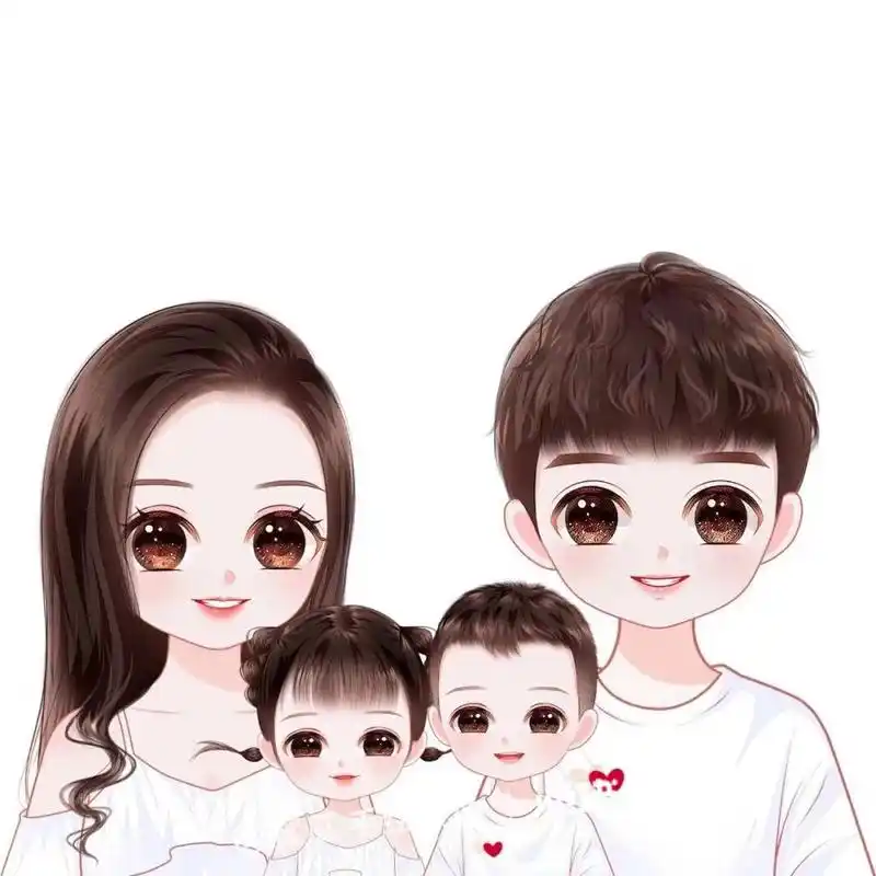 全家福手绘头像,幸福的一家三口,一家四口
