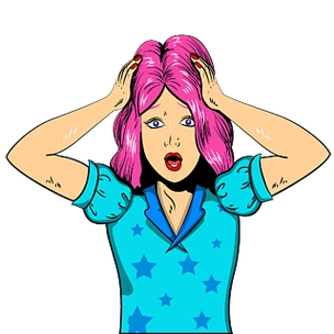 手绘卡通表情夸张抓着头发纠结的红发美女可爱卡通动物虎仔微信手机