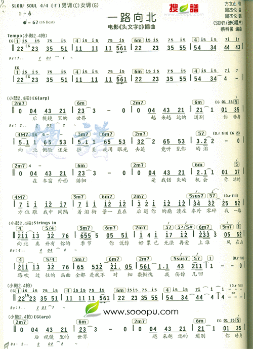 一路向北 周杰伦 歌谱 简谱