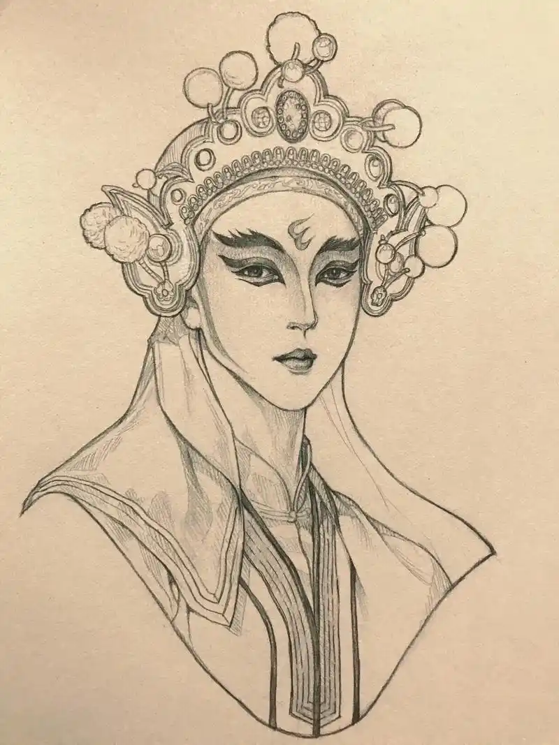 一张英歌舞文脸(客单私稿)#铅笔画 #古风人物绘画 #潮汕英 - 抖音