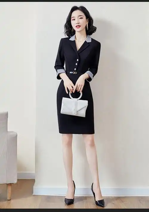 美容师工作服女连衣裙职业气质时尚前台上班族穿搭连体西装裙定制款