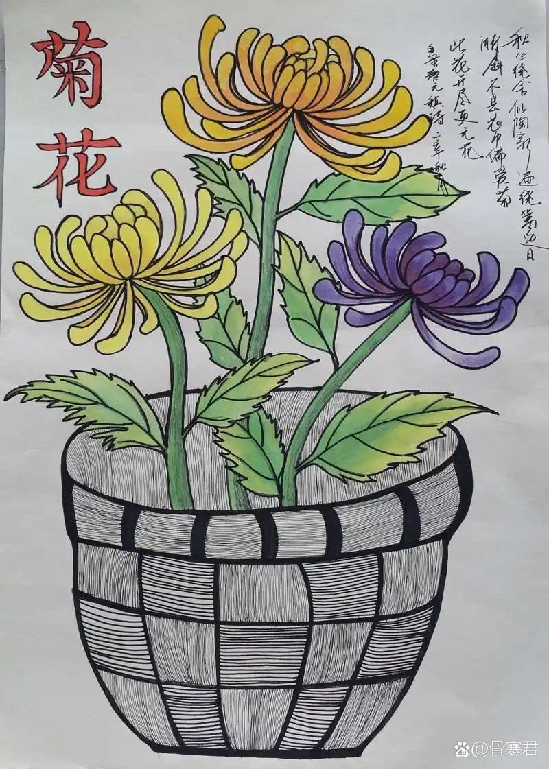 教师范画菊花 #少儿创意美术 #一步一步画菊花 #菊花绘画
