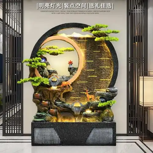 定制入户水幕墙流水屏风摆件新中式风水轮流水生财景墙办公室水系
