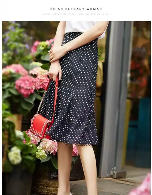 honb红贝缇商场同款夏季新品半身裙时尚波点夏季短裙显瘦中长款裙 黑