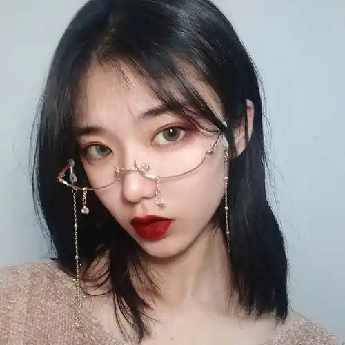 抖音下半框眼镜女素颜神器网红拍照纯欲吊坠眼镜框带链条韩版ins 银框