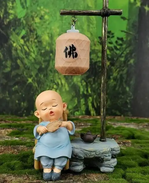 佛系禅意沙弥小和尚装饰品古风客厅书房桌面创意树脂公仔居家摆件喜