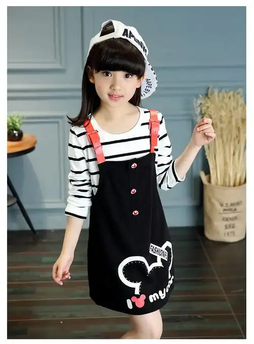 春装5到6至7小孩8女孩9裙子10儿童11女童12岁套装宝宝背带被带裙