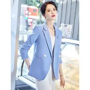 蓝色西装外套女小个子2022春季新款休闲小香风高级感女士西服上衣