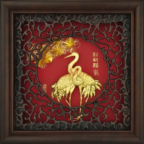 金箔画送长辈 松鹤给长辈生日的贺寿礼物老人家寿星创意礼品祝寿客厅