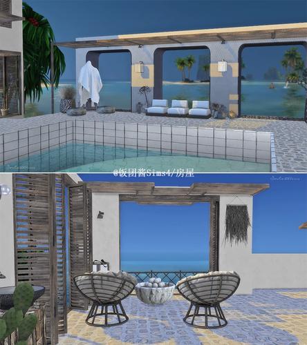 模拟人生4房屋37丨有cc房屋丨海边度假屋40x30双层海边别墅已装修