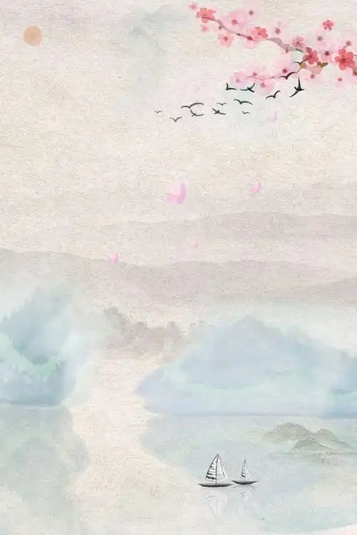 古代中国风水墨简约, 桃花, 容器, 风景背景图片免费下载