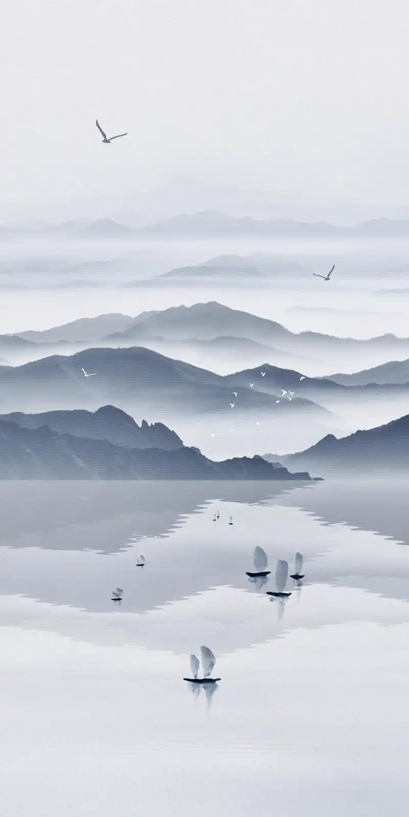 中国风水墨古典山水画素材分享,可做手机屏保,古风插画背景素材