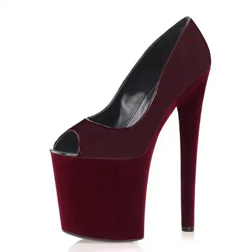 20cm绒面鱼嘴单鞋钢管舞性感走秀恨天高防水台夜店高跟鞋大码女鞋