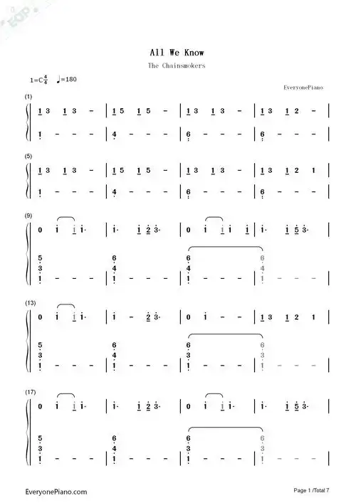 禁止转载 } 双手简谱预览 (共7张)